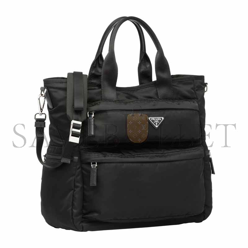 Pra*a black nylon 2way shoulder tote handbag 1bg040 (38*33*15cm)